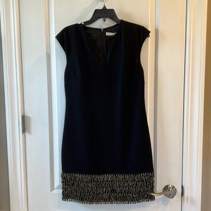 Brand New Trina Turk Black Shift Dress with Gold Fringe